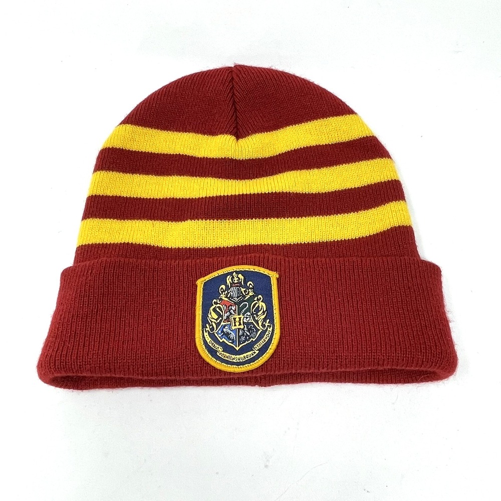 Harry Potter Hogwarts Gryffindor Beanie One Size‎ Hat Red Striped Knit Wizard